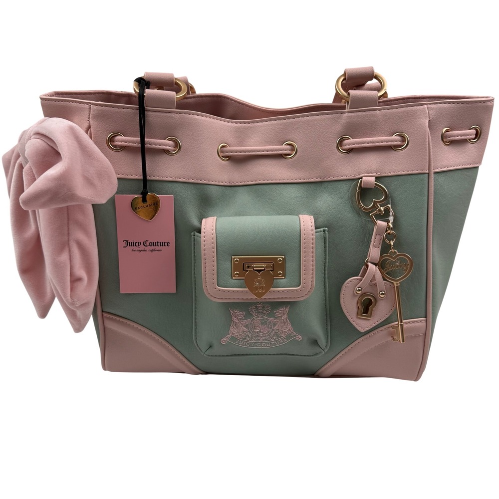 Juicy Couture Royal To Juicy Tote Frosty Green Pink Bow Daydreamer Bag NWT *flaw